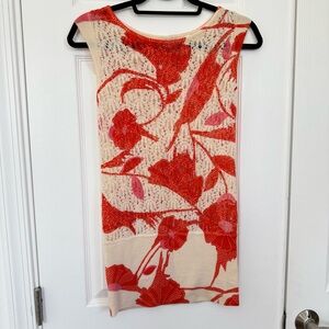 IISLI Orange Pink Cream Floral Sleeveless Loose Knit Mini Dress Womens Small EUC